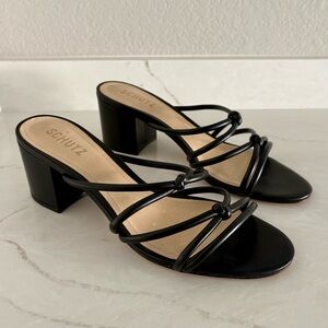 Schutz Princey Strappy Block Heel Leather Slide On Sandals Heels Black Sz 8.5